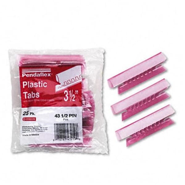 Pendaflex 43-1/2-PIN Hanging File Folder Tabs- 1/3 Tab- 3 1/2 in- Pink Tab/White Insert- 25/Pack